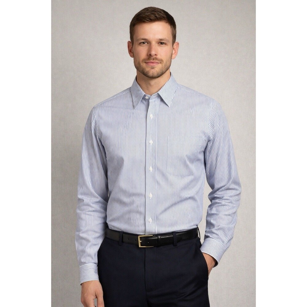 Brooks Brothers Regent Fit Non‑Iron Cotton Dress Shirt Blue White Stripe 15‑34